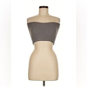 Zara Charcoal Ribbed Strapless Crop Top